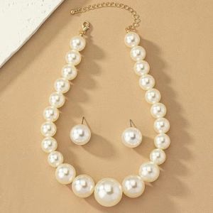 GENENIC Luxury Elegant Imitation Pearl Necklace Double Layered Beaded Exaggerated Pearl Earrings New Trendy Exquisite Clavicle Chain Women