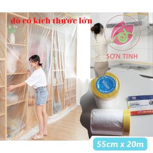 Màng bọc nilon 55cm x 20 mét che bụi đa năng băng keo che sơn che phủ ngăn bụi