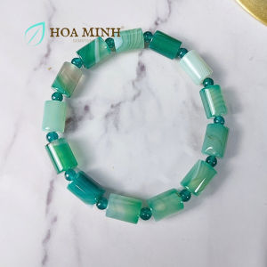 Vòng tay phong thủy đá Mã Não màu xanh lá có vân kiểu lu thống size 8x11.8mm phối xen kẽ viên tròn 4mm thời trang độc bản | Hoa Minh Gem