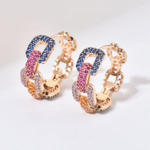 Sequito Phụ Nữ Cổ Điển trang trí tai mạ vàng trắng Micro Pave Đầy Màu Sắc AAAAA đá CZ Zirconia Thời Trang Lớn vòng tròn Bông Tai Đồ Trang Sức Se939