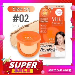 ✅ Cathy Doll แป้งตลับ 🧡วิตซีแอมพูล-เบลล่า🧡【02 ตลับเล็ก 6g】ผสมรองพื้น กันแดด กันน้ำ Vit C Ampoule Powder Pact SPF50 PA+++