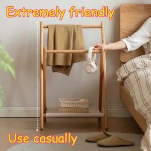 Sacesr Foldable Indoor Drying Rack Sturdy Solid Wood High Load Bearing Eco-friendly Garment Rack Double Hanging Rails Laundry Products T6H1N