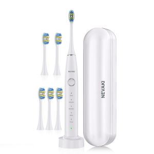 Bàn chải đánh răng điện NEVAKI X600 với 6 đầu bàn chải thay thế+Hộp du lịch+Công nghệ làm sạch bằng sóng siêu âm NK21