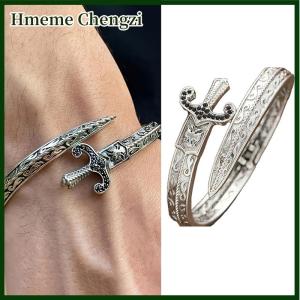 Hmeme Vintage Trend Carved Floral Sword Bracelet Mens Womens Personalized Punk Style Party Accessories Jewelry Gifts