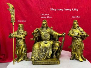 Bộ tượng tam thánh Quan Công chất liệu bằng đồng vàng MS1650