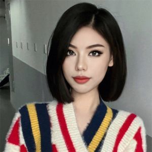 Wig female side part short straight hair bobo head shoulder length collarbone hair full head cover
