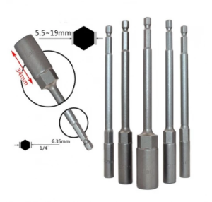 Bộ 5 Đầu Tuýp Lục Giác Vặn Ốc Dài 150mm Thép CR-V Chuôi 1/4 Cho Máy Khoan Bắn Vít Sửa Xe 8-14mm