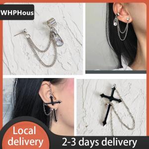 [COD] WHPHous Ship within 24 hours Fashion Punk Black Cross Drop Earrings For Vintage Rock Pride Long Chain