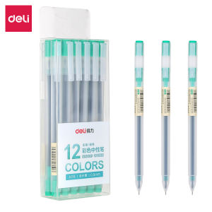 Deli 12 PCS Colored Gel Pens 0.5 mm fine point ballpen School supplies