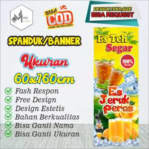 Spanduk Banner Size 60x160cm ES TEH SEGAR JERUK PERAS  Free Custom Design Dan ukuran