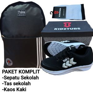 KIDZTUBS Sepatu Sekolah Anak Paket Koplit Sepatu Sekolah + Tas Sekolah + Kaos Kaki Size 28 29 30 31 32 33 34 35 36 37 TUBS1007021925