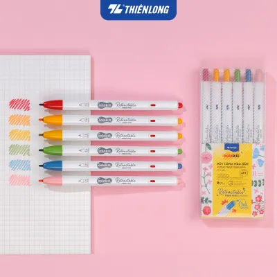 Bút lông 6/12 màu dạng bấm Retractable Fiber Pens Classic/Kawaii Thiên Long Colokit - 0.6mm