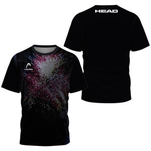 2024 Summer T Shirt Men Sport Leisure Short Sleeve Head Badminton Table Tennis Breathable Quick Drying O-Neck Top
