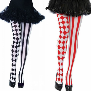 Halloween Women Party Cosplay Pantyhose Checkered Diamond Plaid Striped Printed Full Length Tights Clown Costume Club Stockings