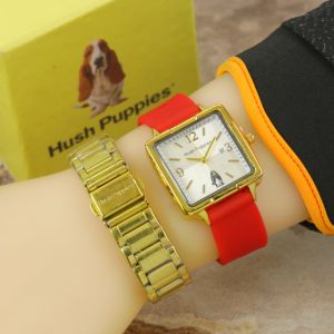 BOX EXCLUSIVE JAM TANGAN WANITA HUSH PUPPIES MINI KOTAK TALI RUBBER DIAMETER 32CM / JAM TANGAN FASHION WANITA VA-789OA
