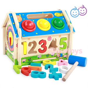 Todds & Kids Toys ของเล่นไม้เสริมพัฒนาการ บ้านไม้กิจกรรม บล็อคหยอดไม้ ตัวเลข 0-9 ฟันเฟือง นาฬิกา ของเล่นเสริมทักษะและพัฒนาการ ของเล่