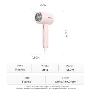 Simplus Hair Dryer Foldable Design Ionic Hair Care 50 Million 1250W Power 3 Adjustable Modes 3 colour