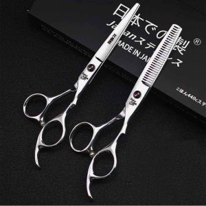 (2 pcs)Japan 6 inch stainless steel 440C imported hair salon scissor barber cutting sparse Thinning Scissor genuine hair style special tool set