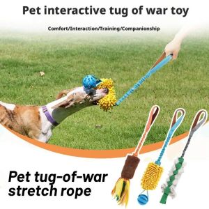 DEQIX Colorful Dog Tug Toy Plush Squeaky Pet Chew Toy Creative Elastic Drawstring Dog Interactive Toy For Medium Large Dogs
