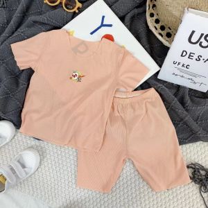 Baby seamless pajamas childrens summer ice silk thin home clothes modal baby air-conditioned clothes boneless suit