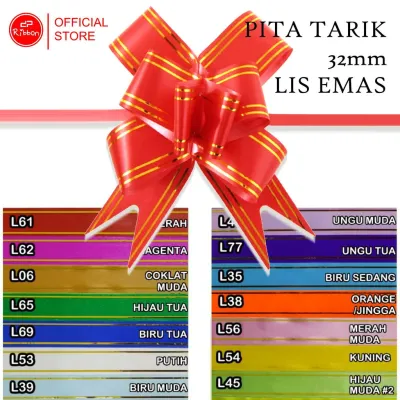 Pita Tarik 32mm Lis Emas Serut Besar Hiasan Parcel Souvenir Pull Flower Ribbon 30 32 mm Gold Stripes Ukuran Sekitar 30 mm