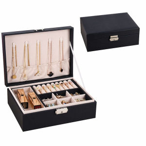 Multi-layer Black Jewelry Box Organizer With Lock Leather Velvet Watch Necklace Jewelry Storage Box