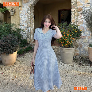 Đầm thiết kế BEMINE cổ thủy thủ đính nơ caro dáng chữ A phù hợp đi làm đi chơi-B497