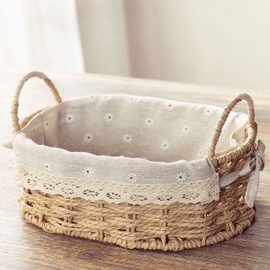 xpkQ Woven Storage Basket Makeup Snack Multifunction Organization Basket Desktop Groceries Handle Baskets Home Kitchen Storage 5T9N4