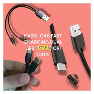 C21 KABEL DATA PENDEK POWERBANK DUAL USB TYPE C TYPE C TIPE 20 CM SUPER FAS  ORIGINAL KABEL DATA cas