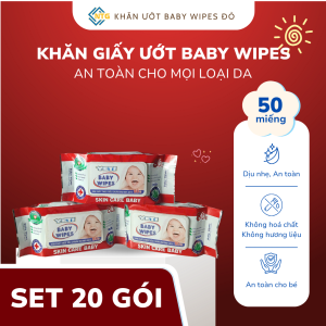 [GIÁ SỈ] Thùng 20 gói Khăn giấy ướt Baby Wipes ĐỎ 80G Đóng gói tự động khử khuẩn an toàn cho bé hương thơm dịu nhẹ