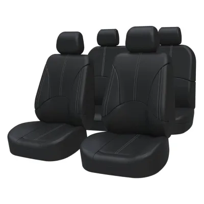 9Pcs PU Leather Universal Car Seat Cover-Satria/Kenari/Kembara/Wira / Saga old/Saga VVT / Iswara/ Myvi / Viva /Axia/Kusyen kereta Accessories Automotive Black Interior