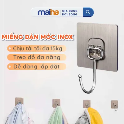 Móc Treo Dán Tường Siêu Dính Chịu Lực 15kg Treo Quần Áo Đồ Dùng Nhà Bếp Nhà Tắm Móc Inox Không Gỉ Maiha Bóc Dán Dễ Dàng