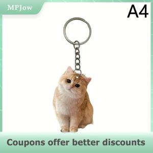 【MPJow】 1pcBlack And White Cat Keychain 2D Acrylic Cat PendantDouble-Sided Design Animal Key Ring Charm For Backpacks Gifts