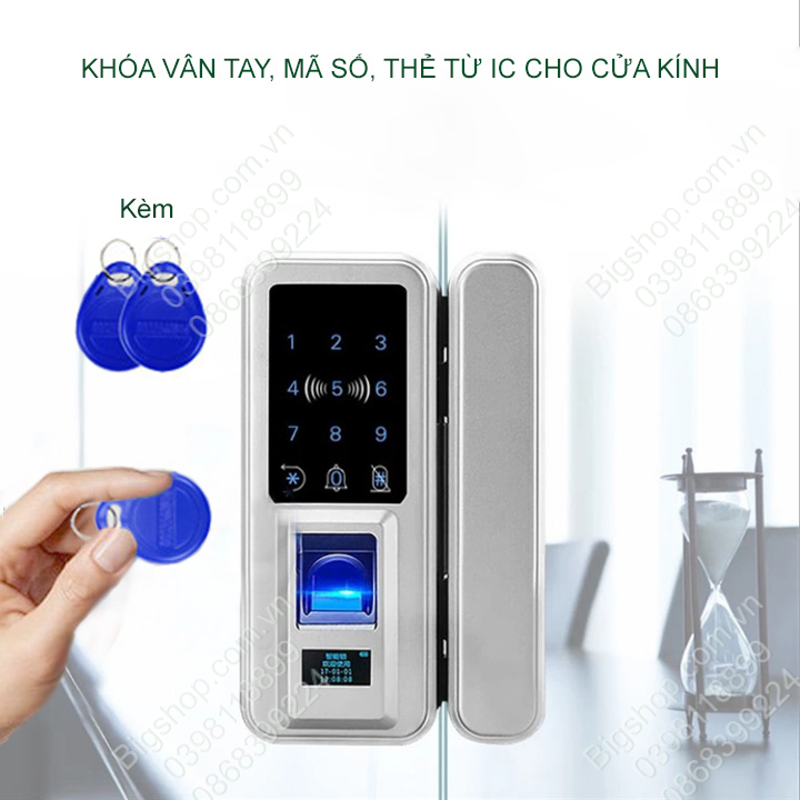 Khóa cửa kính vân tay, mã số, thẻ từ IC FPC6601 sử dụng pin tiểu AA, có ...