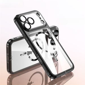 With Dust Plug Soft Plating for Magsafe Case for iPhone 17 Pro Max 17Pro iPhone 15 16 Pro Max 16Pro Transparent Shockproof Cover