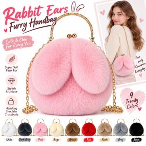 DE9H Vải nhung Túi đeo vai hình thỏ Lông giả Dây xích Túi xách đeo chéo Hình tròn. Túi đựng điện thoại nhỏ hình tròn. Phụ nữ