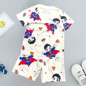 Stelan Anak Laki-laki Super Hero Dan Mobil Axcavator Lengan Pendek Bahan Katun Usia 3 Bulan - 10 Tahun