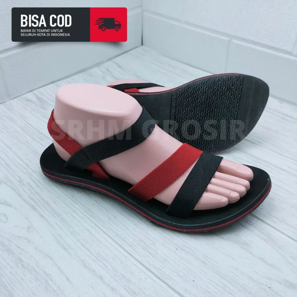 Sandal Gunung Wanita Elastis Model Flat Terbaru Warna Strip
