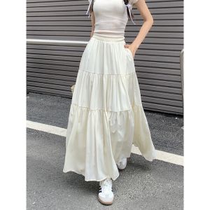 Elastic Waist Long Skirt For Women Cake Skirt Long Large Hem Skirt Women Trendy Design Sense Skirt With pockets半身裙