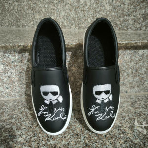 Giầy Slipon Karl Dân chơi Logo Thêu Chữ Ký LA - Giày Karll Ông Già Đeo Kính - Đế Cao Su Khâu Quanh Đế