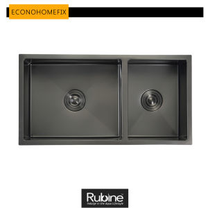 [ RUBINE] KNX 860-86U GM KIN NANO SERIES 1¾ Bowl - Inset/Undermount Kitchen Sink 1.2mm thickNano Gunmetal Surface