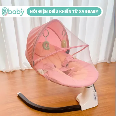 Nôi tự động cao cấp cho bé 9BABY 088-P hồng có nhạc trắng ru ngủ điều chỉnh 3 nấc