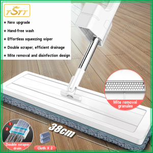 Hand-free Wash Flat Mop stainless steel Self Squeeze Lazy Mop Household Mite Removal Microfiber Magic Wipe Absorbent Mop Self-Wiping Mop