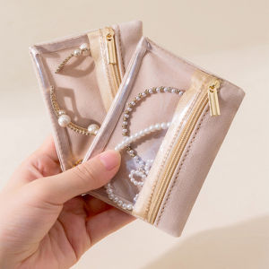 pamelaea Portable Velvet Jewelry Box Earrings Necklace Ring Bracelet Trinkets Accessory Zipper Pouch Travel Water-proof Dustproof Bag