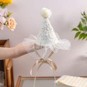 LONGB Ngọt ngào Mũ sinh nhật Ren xếp ly Vải lưới Mũ sinh nhật công chúa Chất lượng cao Dây buộc tóc dự tiệc Tiệc dành cho trẻ em