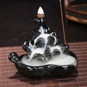 Ceramic Backflow Incense Burner +10Pcs Incense Cones Incense Holder Waterfall Incense Ornament 倒流香炉 陶瓷香炉