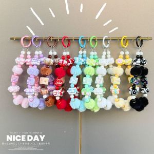 K11SEQ Plush Mobile Phone Strap Cheese Beaded Phone Lanyard  Colorful Phone Charm Rope