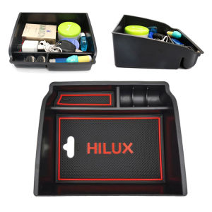 【SHIP IN 24 H】 Toyota Hilux Armrest Storage Box Organizer Accessories 2005-2022 Whit Logo