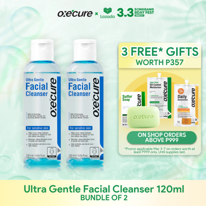 OXECURE Ultra Gentle Facial Cleanser with 5X Ceramides 120ml Bundle of