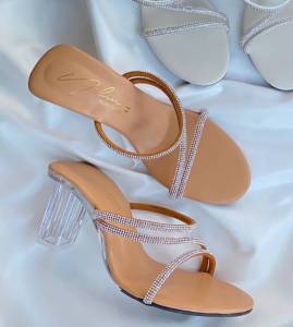 รองเท้าส้นแก้ว คริสตัล ไซส์ใหญ่ 41 - 45 BIGSIZE สูง 3 นิ้ว แบบคาดเพชรเส้นเล็ก ใส่ออกงาน ปาร์ตี้ งานแต่ง รองเท้าผู้หญิง